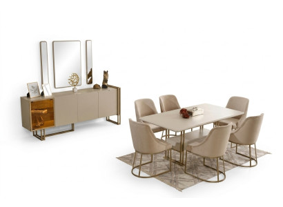 Luxuriöse Esszimmer Set Esstisch + 6x Stühle + Sideboard + 3x Spiegel 11tlg