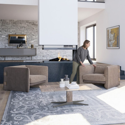2x Luxus Sessel Wohnzimmer Holz Couchtisch Modern Möbel Textil Polstersessel