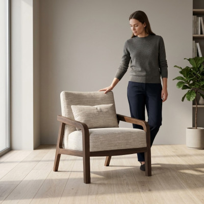 Luxus Holz Sessel Wohnzimmer Textil Polstermöbel Design Einrichtung Neu