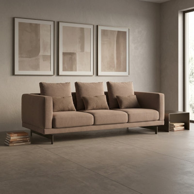 Wohnzimmer Braun Dreisitzer Sofa Couch Luxus Polstermöbel Design Textil 