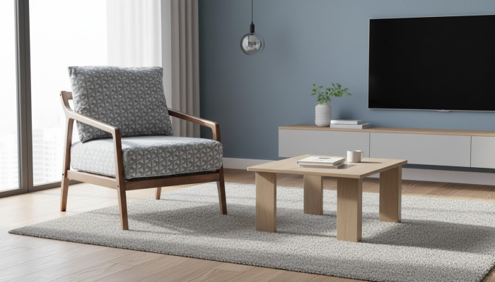 Wohnzimmer Weißer Holzgestell Sessel Roubster Stoff Stilvoller Einsitzer