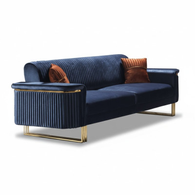 Blauer Wohnzimmer 3-Sitzer Luxuriöses Stoffsofa Elegante Polstermöbel