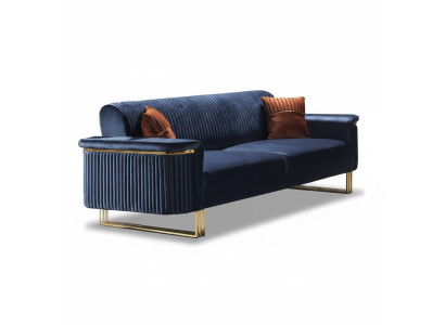 Blauer Wohnzimmer 3-Sitzer Luxuriöses Stoffsofa Elegante Polstermöbel