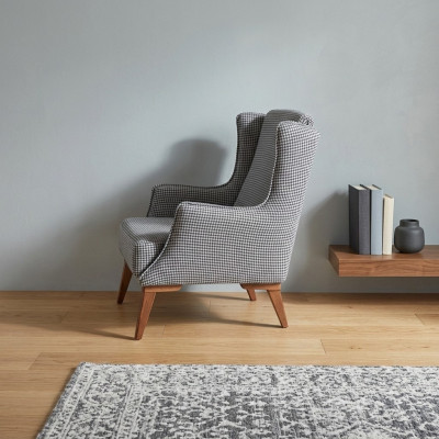 Grauer Karierter Einsitzer Moderner Wohnzimmer Einsitzer Luxus Möbel