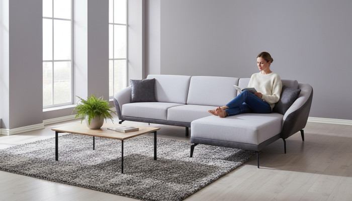 Weiß-Graues L-Form Wohnzimmer Stoffsofa Designer Ecksofa Textil Möbel