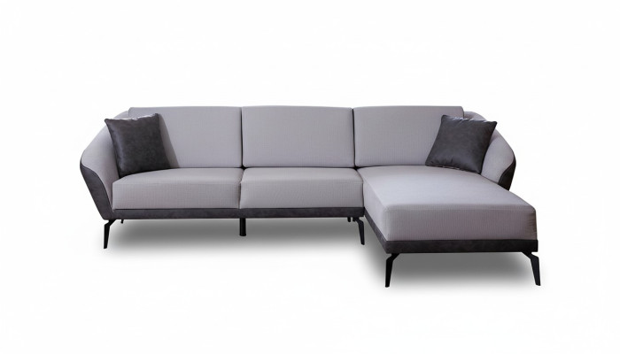Weiß-Graues L-Form Wohnzimmer Stoffsofa Designer Ecksofa Textil Möbel
