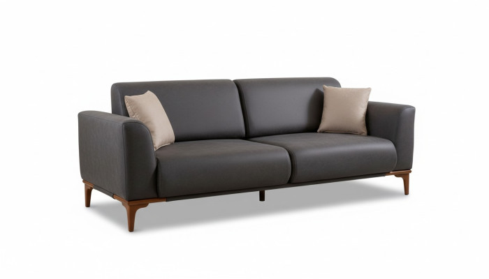 Graues Kunstleder Leder Wohnzimmer Designer Couch Luxuriöser 3-Sitzer