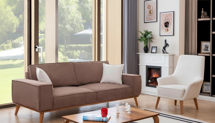 Wohnzimmer Beiger Dreisitzer Luxuriöser Weißer Einsitzer 2tlg Garnitur