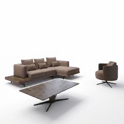 Wohnzimmer Set Sofagarnitur Sofa Couch L-Form Sessel olz Couchtisch