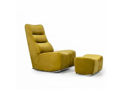 Luxus Gelb Komplett Sessel mit Hocker Sitzmöbel Wohnzimmer Designer Textil