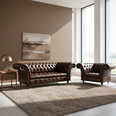 Wohnzimmer Set 2tlg Dreisitzer Sofa Couch Chesterfield Sessel Neu Polstermöbel