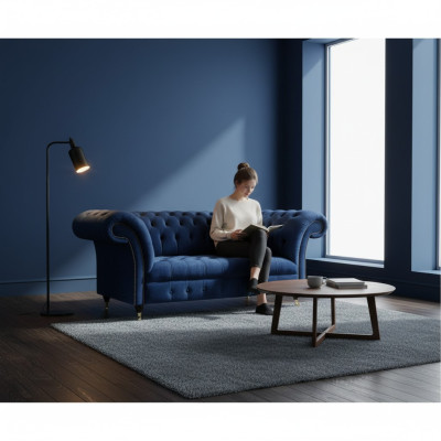 Sofa Zweisitzer Couch Polstermöbel Chesterfield Textil Blau Design Neu