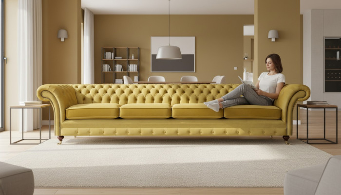 Wohnzimmer Gelb Sofa Viersitzer Couch Chesterfield Polstersitz Einrichtung