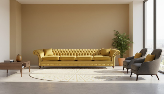 Wohnzimmer Gelb Sofa Viersitzer Couch Chesterfield Polstersitz Einrichtung