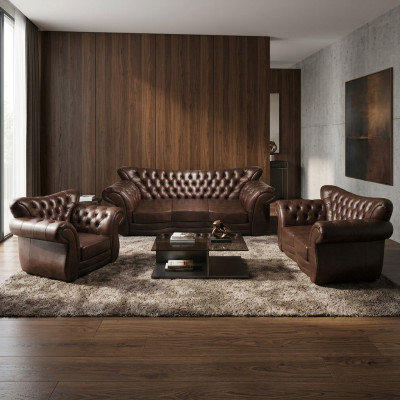 Einrichtung Luxus Polstermöbel Sofas Set Leder Sessel Wohnzimmer Couch