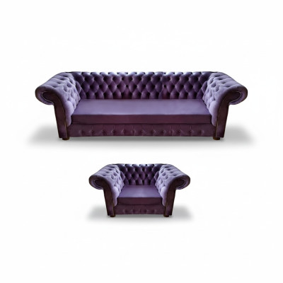Lila Wohnzimmer Komplett Modern Chesterfield Sofa Dreisitze Couch Sessel Neu