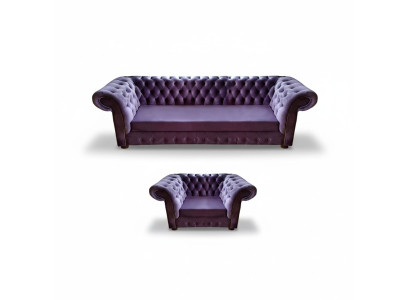Lila Wohnzimmer Komplett Modern Chesterfield Sofa Dreisitze Couch Sessel Neu