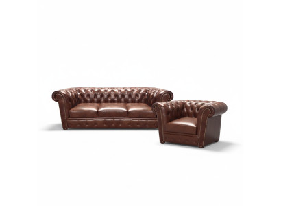 Polstermöbel Leder Sofa Dreisitze Braun Sessel Sitz Wohnzimmer Neu Chesterfield