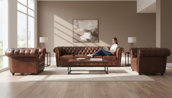 Wohnzimmer Sofa Viersitzer Couch Polstermöbel Ledersofa Chesterfield