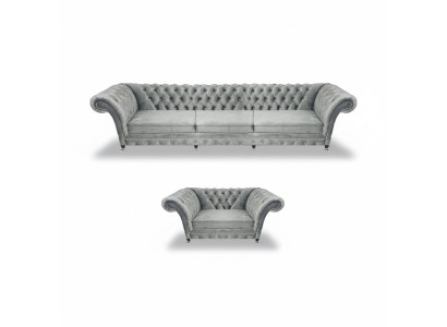 Grau Sofa Dreisitze Set Wohnzimmer Sessel Einrichtung Polstermöbel Chesterfield