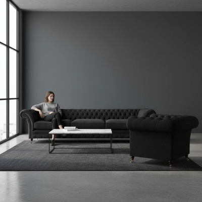 Luxus Polstermöbel Schwarz Sofa Dreisitze Couch Chesterfield Sessel Wohnzimmer