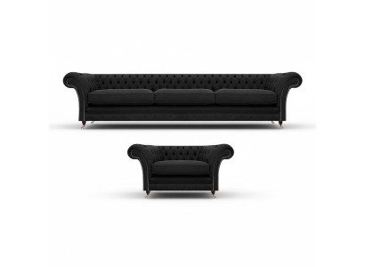 Luxus Polstermöbel Schwarz Sofa Dreisitze Couch Chesterfield Sessel Wohnzimmer