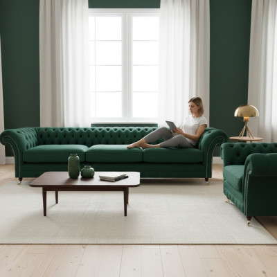 Luxus Textil Stoff Sofa Dreisitze Einrichtung Wohnzimmer Sessel Chesterfield