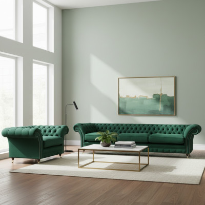 Luxus Textil Stoff Sofa Dreisitze Einrichtung Wohnzimmer Sessel Chesterfield