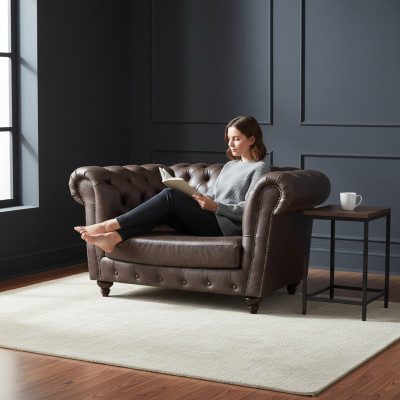 Sessel Wohnzimmer Braun Einrichtung Couch Polstermöbel Leder Sitz Chesterfield