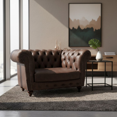 Sessel Wohnzimmer Braun Einrichtung Couch Polstermöbel Leder Sitz Chesterfield