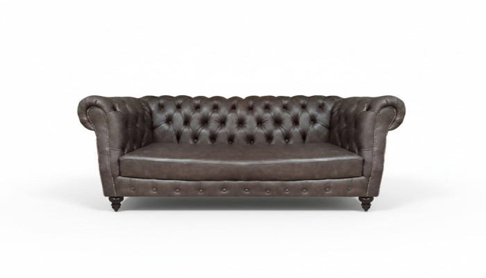 Braun Leder Sofa Dreisitze Couch Einrichtung Wohnzimmer Chesterfield