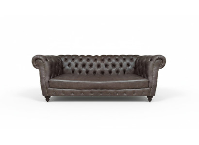 Braun Leder Sofa Dreisitze Couch Einrichtung Wohnzimmer Chesterfield