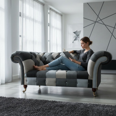 Mehrfarbig Luxus Sofa Zweisitzer Couch Wohnzimmer Textil Möbel Sitz Chesterfield