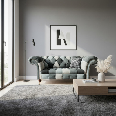 Mehrfarbig Luxus Sofa Zweisitzer Couch Wohnzimmer Textil Möbel Sitz Chesterfield