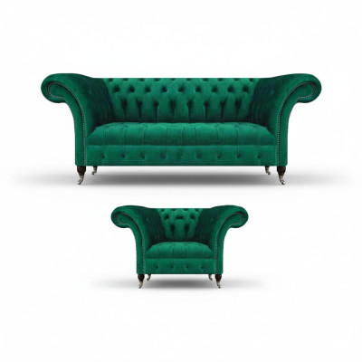 Wohnzimmer Grün Sofa Dreisitze Couch Komplett Sessel Polstersofa Chesterfield