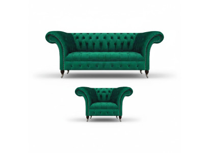 Wohnzimmer Grün Sofa Dreisitze Couch Komplett Sessel Polstersofa Chesterfield