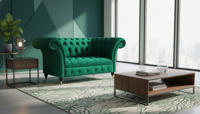 Chesterfield Sofa Zweisitzer Couch Grün Einrichtung Wohnzimmer Polstersofa