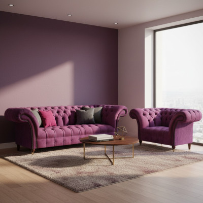 Luxus Set 2tlg Wohnzimmer Polstermöbel Sofa Dreisitze Couch Sessel Chesterfield