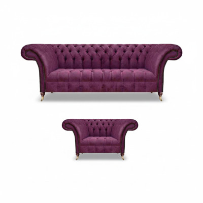 Luxus Set 2tlg Wohnzimmer Polstermöbel Sofa Dreisitze Couch Sessel Chesterfield