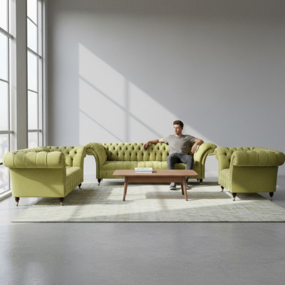 Wohnzimmer Sofa Set 3tlg Luxus Sitzmöbel Chesterfield Sofagarnitur Neu