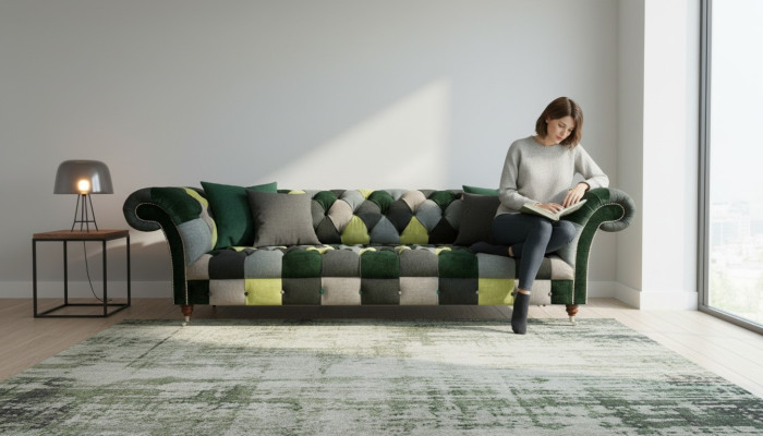 Modern Sofa Viersitzer Mehrfarbig Wohnzimmer Couch Sitzmöbel Textil Chesterfield