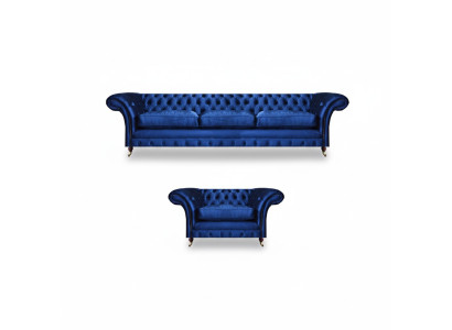 Luxus Sitzmöbel Sofa Set 2tlg Sofa Dreisitzer Couch mit Sessel Chesterfield Neu