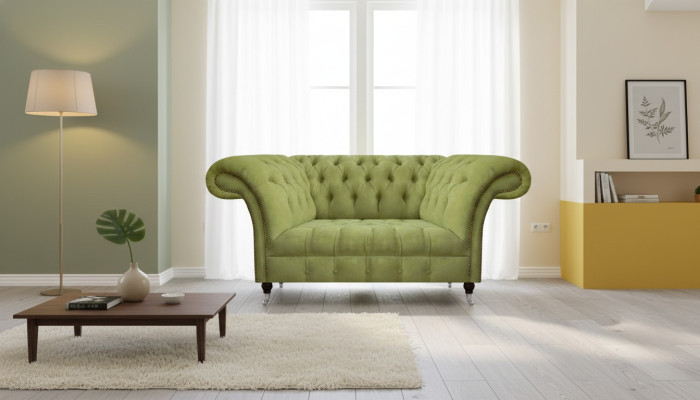 Wohnzimmer Grüner Chesterfield Zweisitzer Polstersofas Designer Möbel