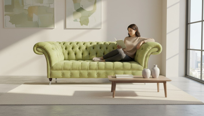 Chesterfield Hellgrünes Sofa Moderner Wohnzimmer Dreisitzer Luxus Möbel