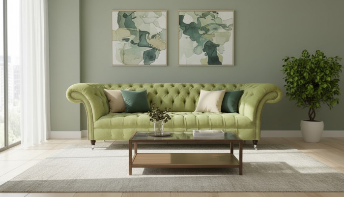 Chesterfield Hellgrünes Sofa Moderner Wohnzimmer Dreisitzer Luxus Möbel