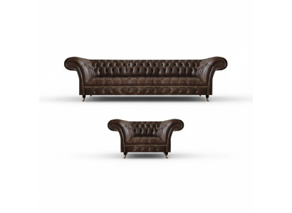 Braune Chesterfield Kunstleder Garnitur Wohnzimmer Dreisitzer 2-Sitzer