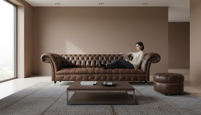 Braunes Ledersofa Chesterfield 4-Sitzer Couch Moderne Leder Sitzmöbel