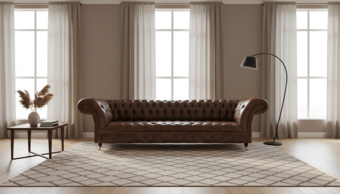 Braunes Ledersofa Chesterfield 4-Sitzer Couch Moderne Leder Sitzmöbel