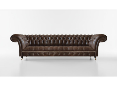 Braunes Ledersofa Chesterfield 4-Sitzer Couch Moderne Leder Sitzmöbel
