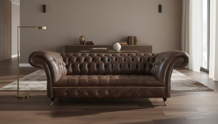 Braunes Chesterfield Ledersofa Wohnzimmer Couchen Designer Robuste Möbel